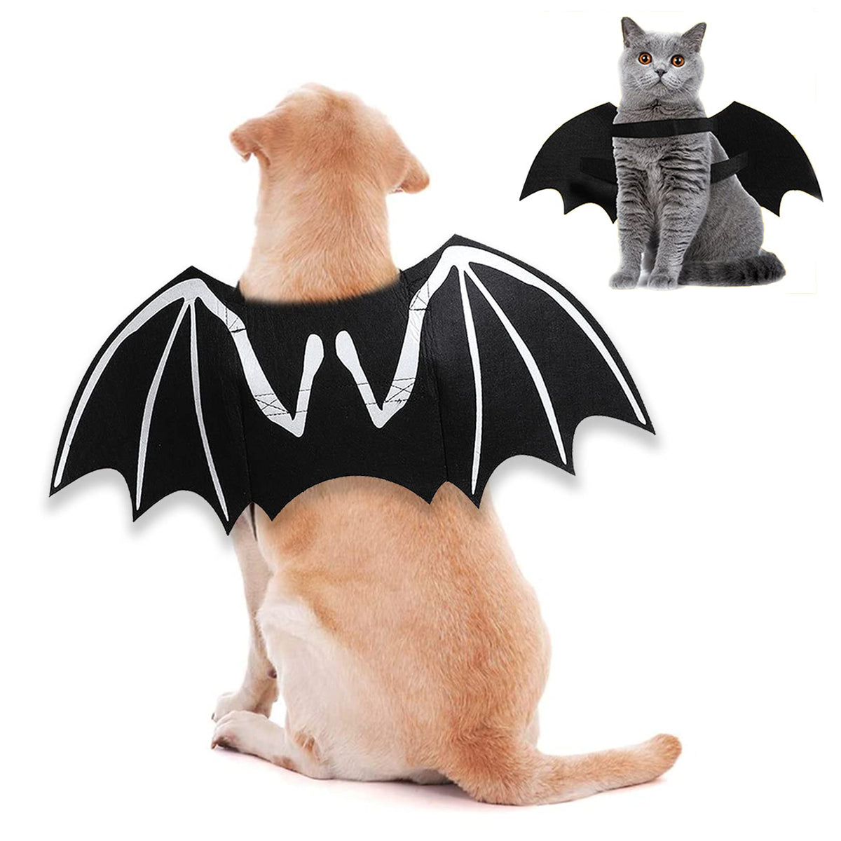 ITESSY Dog Halloween Costumes Cool Luminous Skeleton Bone Bat Wings Cosplay Cat Pets Costumes Dress Up Apparel Accessories for Kitten Puppies L