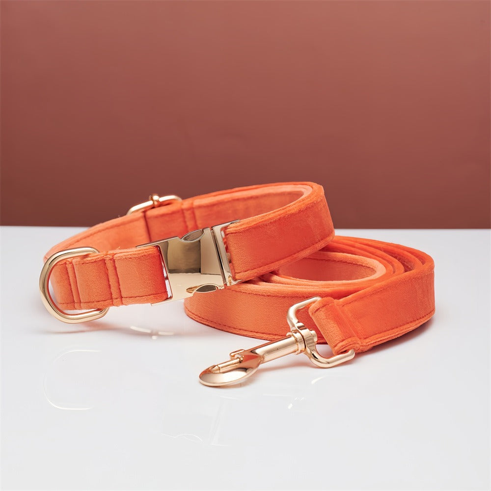 Velvet Personalized Dog Collar & Leash Set with Bow