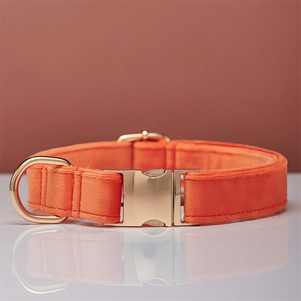 Velvet Personalized Dog Collar & Leash Set with Bow