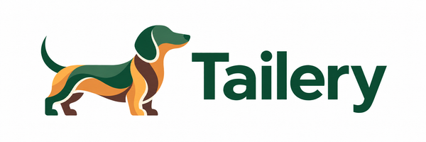 Tailery — patchwork dachshund logo